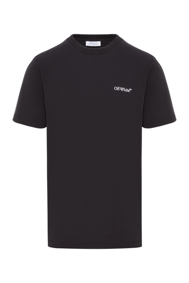 Off-White артқы жағында графикалық баспасы бар қара мақтадан тігілген футболка 192974 - фото 1