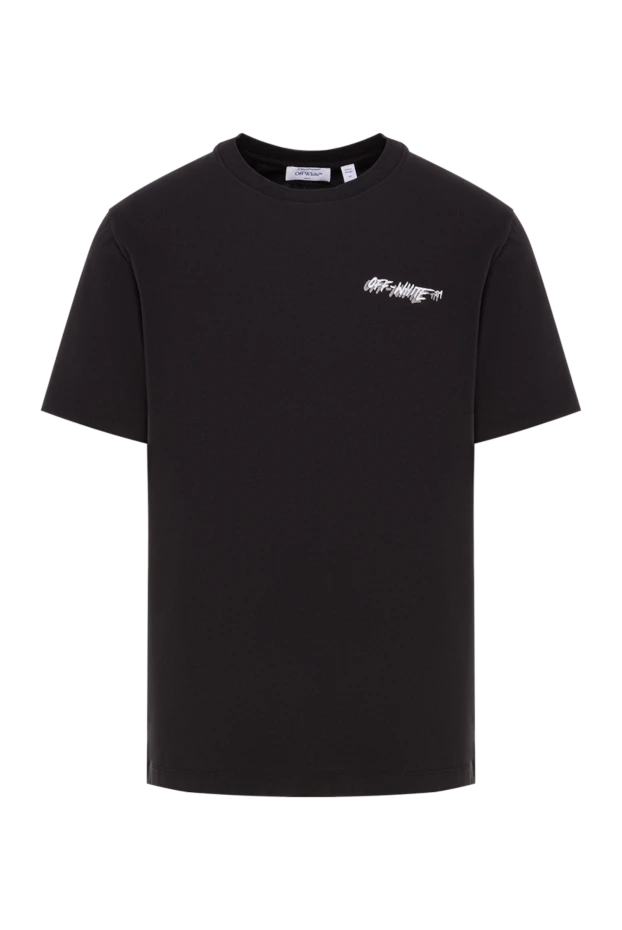 Кішкентай ақ логотипі бар ерлерге арналған қара мақта футболка - фото 1