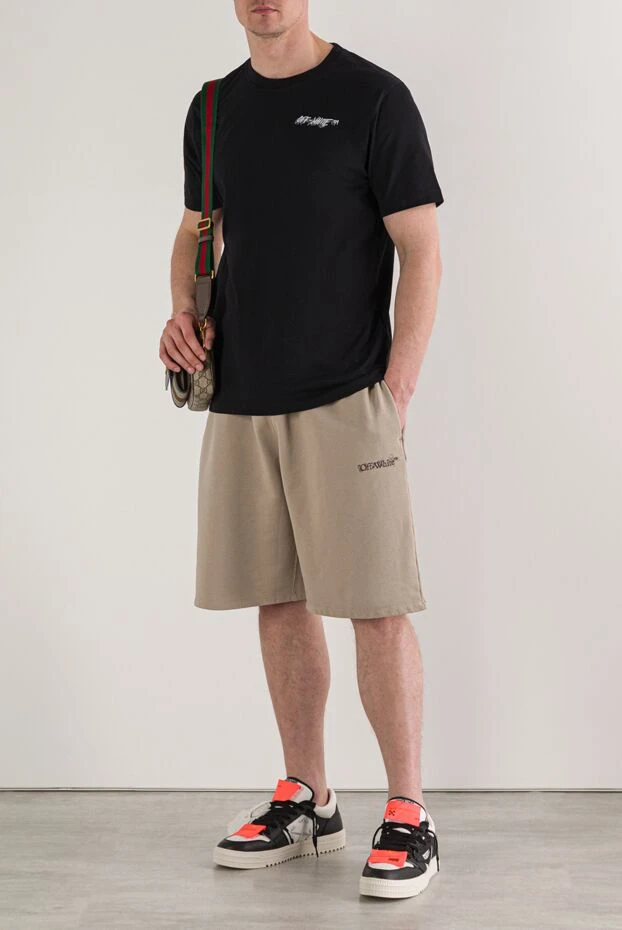 Off-White кішкентай ақ логотипі бар ерлерге арналған қара мақта футболка 192976 - фото 2