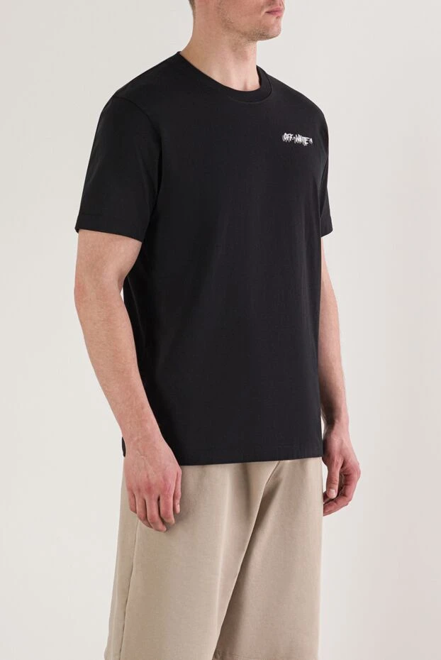 Off-White мужская хлопковая футболка черного цвета с небольшим белым логотипом 192976 - фото 3
