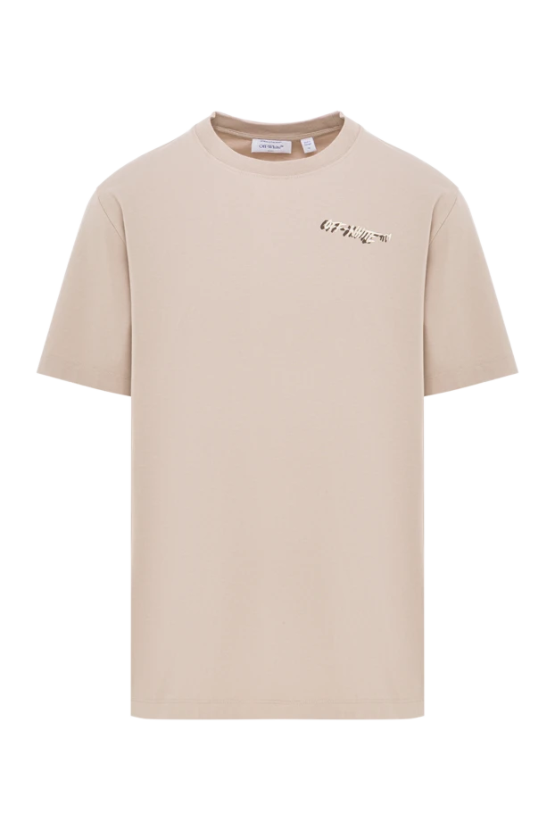 Men's beige cotton t-shirt with a small logo - photo 1
