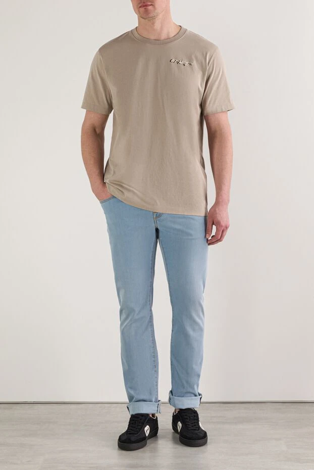 Men's beige cotton t-shirt with a small logo - photo 2
