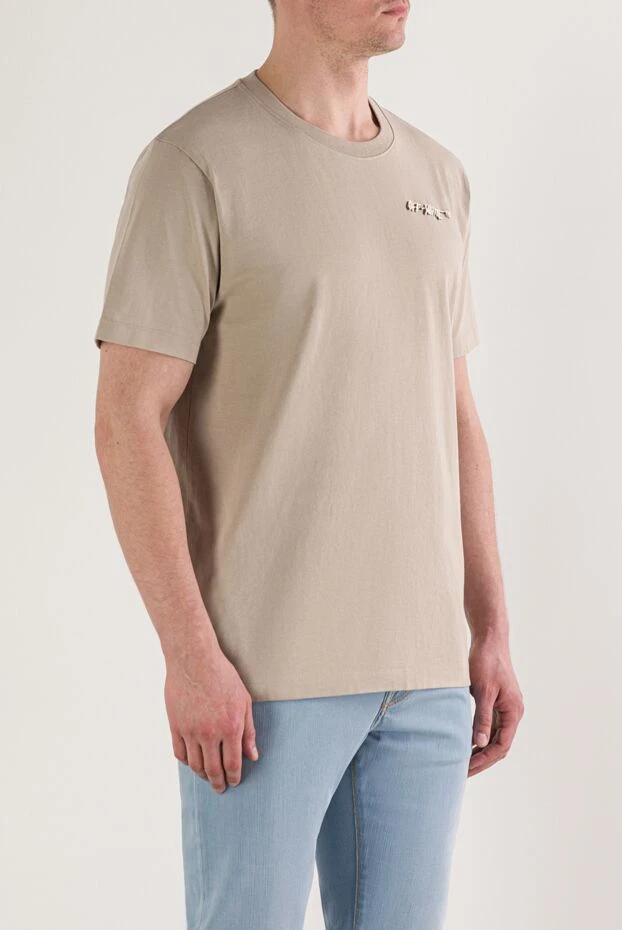 Off-White мужская хлопковая футболка бежевого цвета с небольшим логотипом 192978 - фото 3