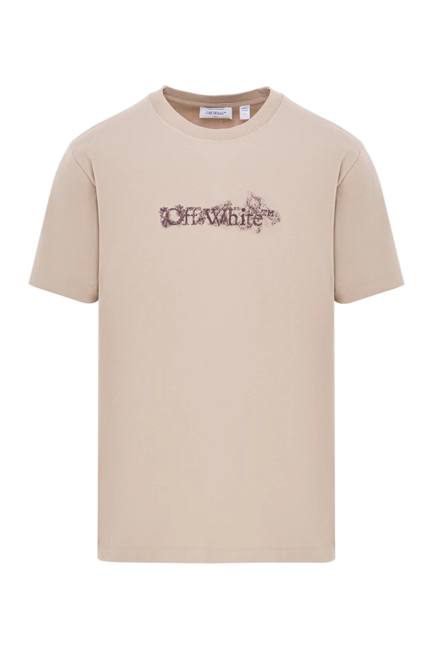 Бежевая футболка с вышитым логотипом из 100% хлопка - фото 1