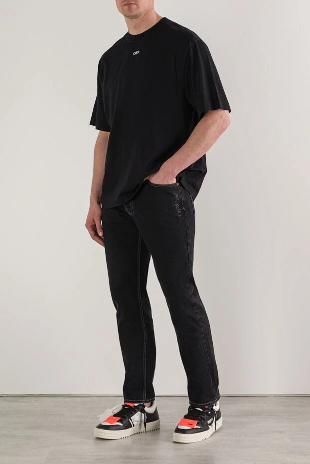 Off-White қалта басылымы бар көк түсті жартылай жебелі тар джинсы шалбар 192981 - фото 3