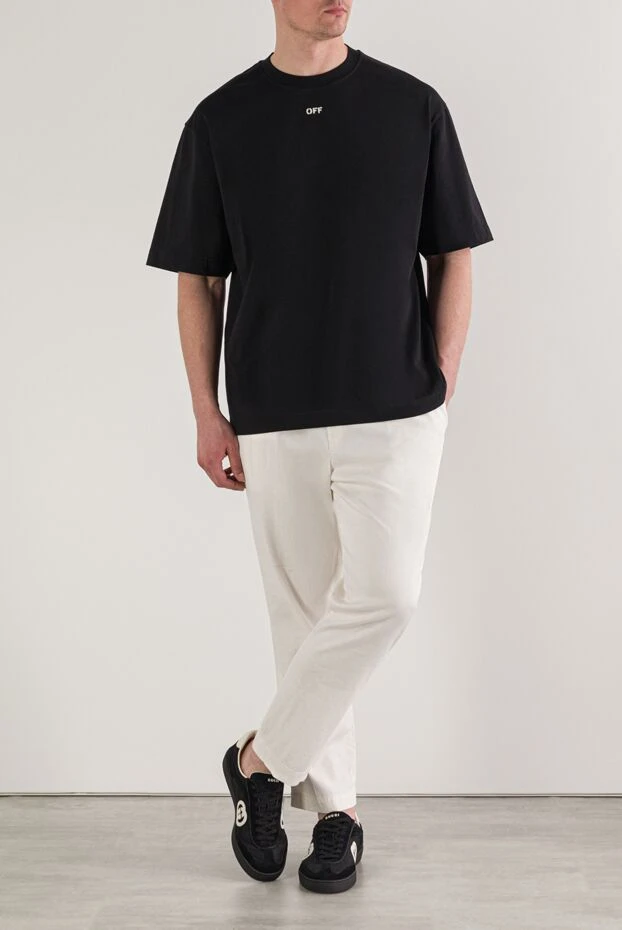 Black straight-cut cotton T-shirt with logo - photo 2