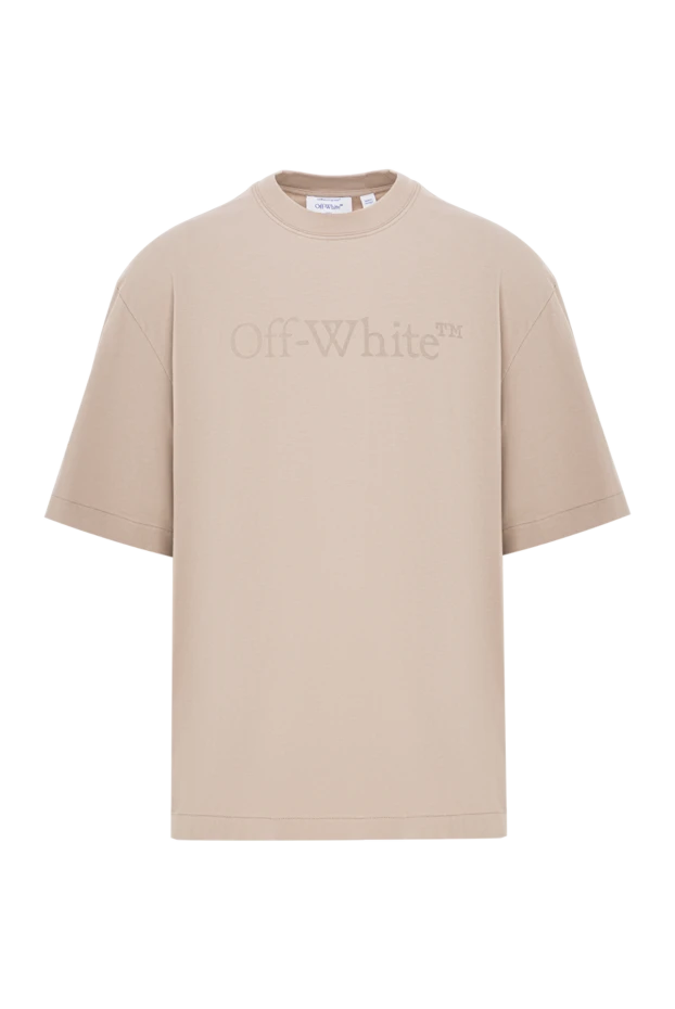 Beige oversized T-shirt with embroidered logo on the chest - photo 1