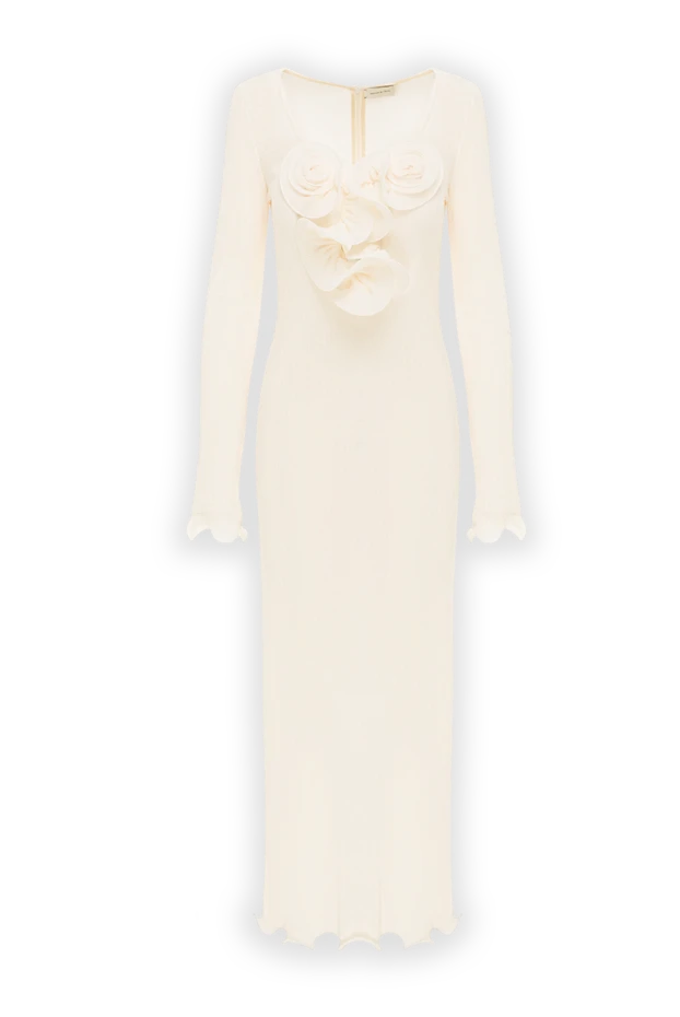 Ұзын жеңді және гүлді аппликациясы бар ақ макси көйлек - фото 1