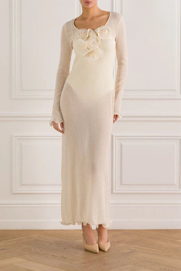 Magda Butrym белое платье макси с длинными рукавами и цветочной аппликацией 192998 - фото 2