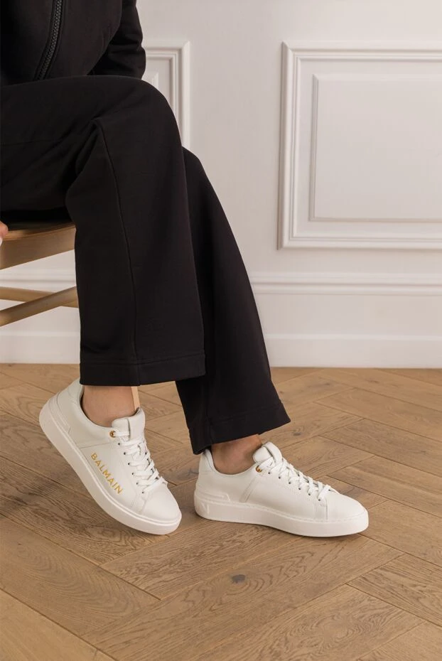 Balmain кроссовки b-court из телячьей кожи с принтом белые 192999 - фото 3