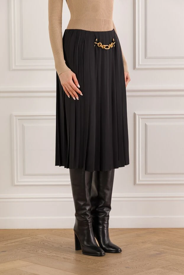 Balmain black pleated midi skirt with a decorative gold chain 193004 - photo 3