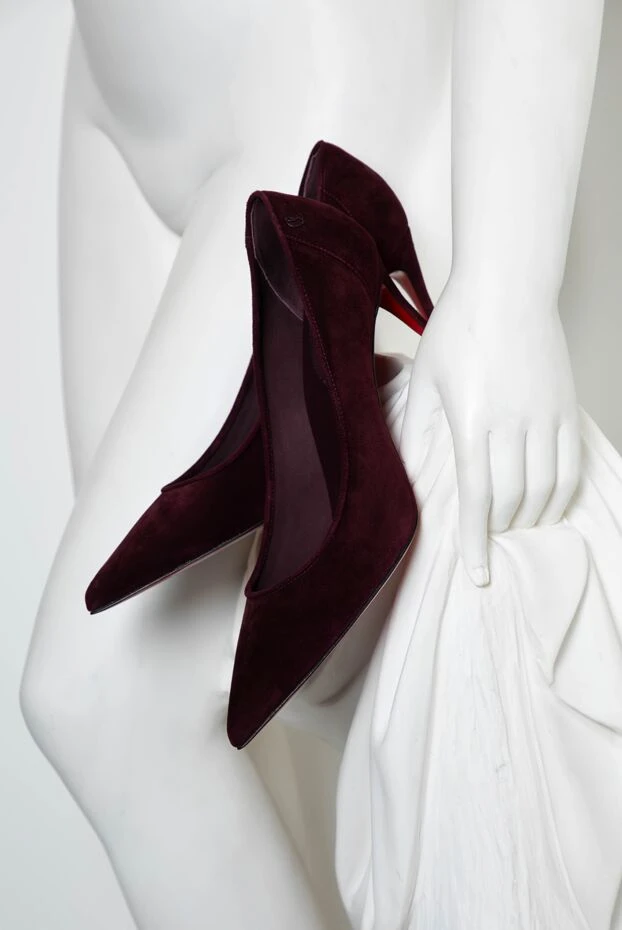 Christian Louboutin культовые туфли-лодочки sporty kate бордовые из велюра
 193009 - фото 2