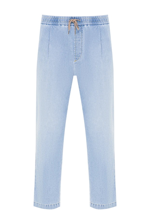Light blue denim trousers with drawstring - photo 1
