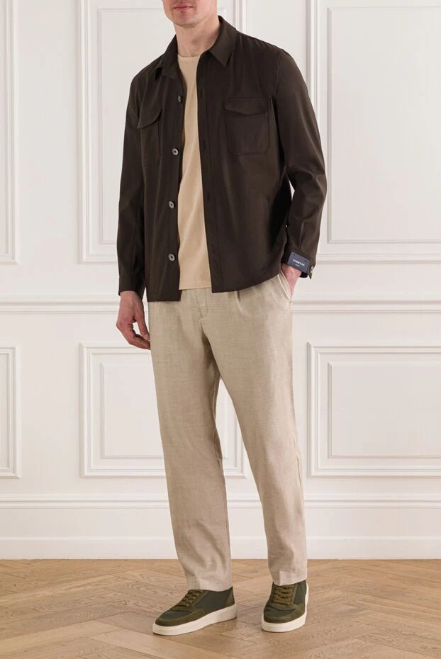 Jacob Cohen мужские бежевые брюки с прорезными задними карманами и характерным кожаным патчем 193023 - фото 3