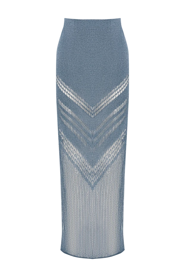 Трикотажная юбка-макси голубого цвета с геометрическим узором - фото 1