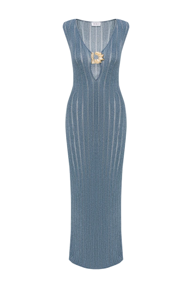 Antibes long dress in light blue jersey with gold trim - photo 1
