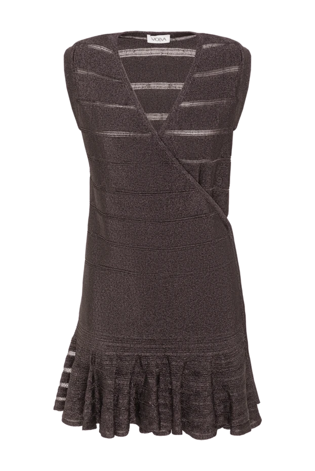 Мини-платье Menton из черного металлизированного полупрозрачного трикотажа с V-образным вырезом - фото 1