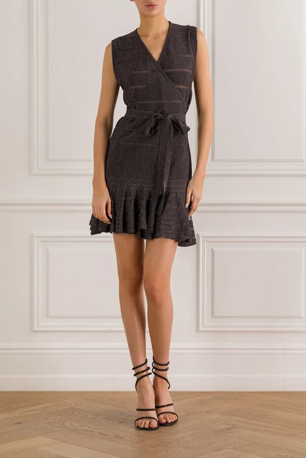 Moeva мини-платье menton из черного металлизированного полупрозрачного трикотажа с v-образным вырезом 193030 - фото 2