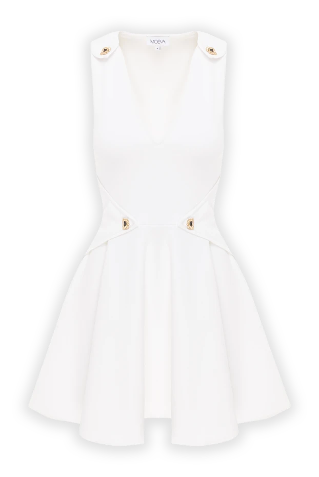Meditara white knit mini dress with a flared skirt and gold buttons - photo 1