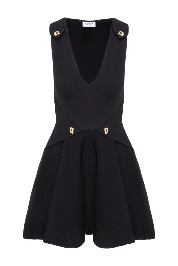 Meditara black knit mini dress with a flared skirt and gold buttons - photo 1