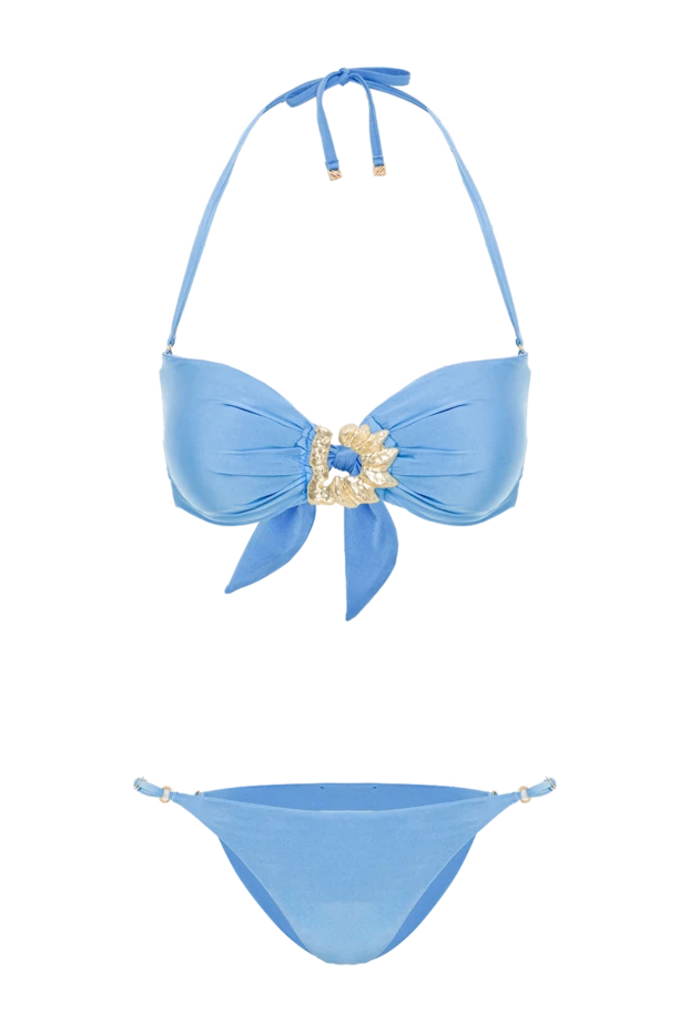 A blue bandeau swimsuit with delicate gold details. - photo 1