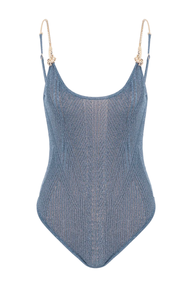 Tropezia light blue knit boat neck swimsuit with gold chain straps - photo 1