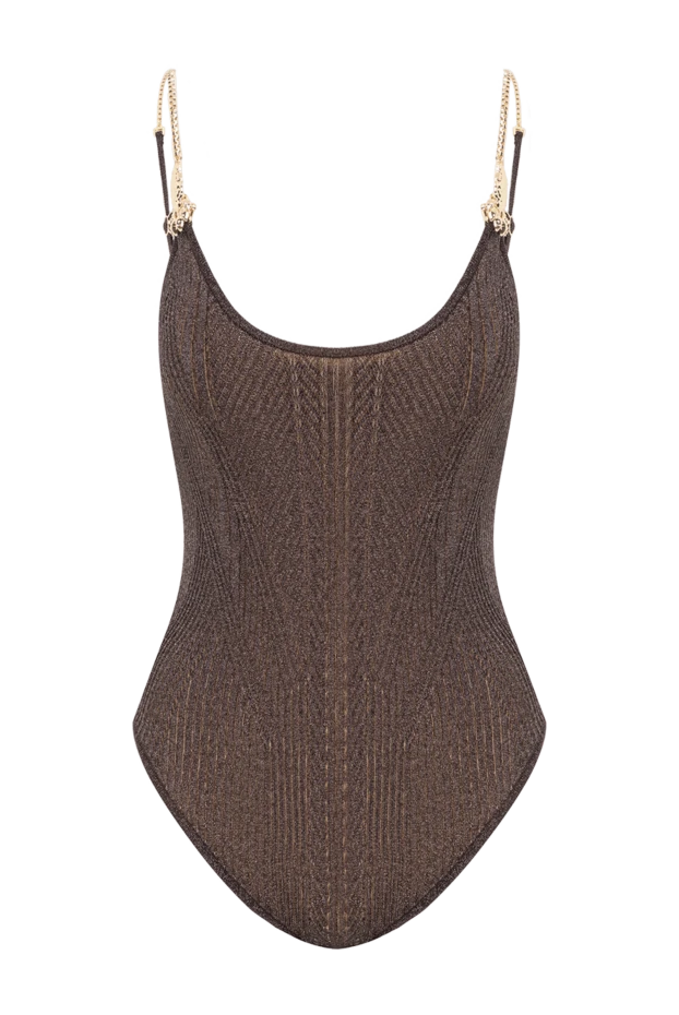 Tropezia қара түсті тоқылған, алтын шынжырлы баулары бар жағасы бар купальник - фото 1