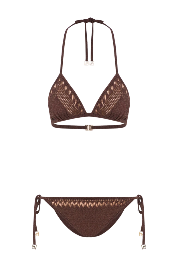 Раздельный коричневій купальник-бикини Isola с ажурной вязкой - фото 1