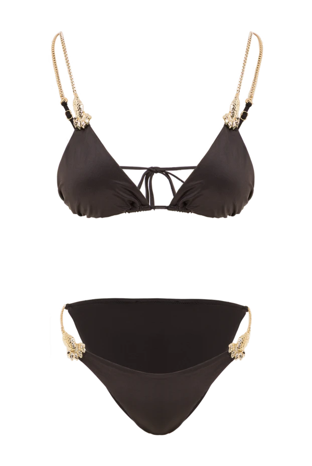 Купальник раздельный Selena из черного атласа с золотой цепочкой на бретелях - фото 1