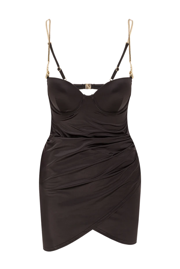 Черный слитный купальник-платье с тонкими регулируемыми бретелями - фото 1