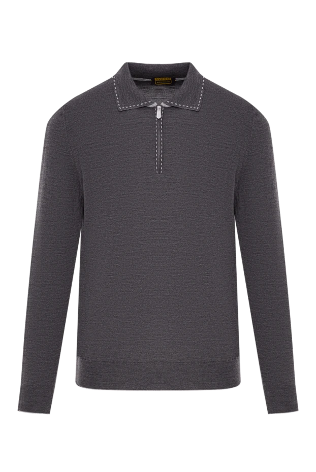 Gray wool long sleeve polo shirt - photo 1