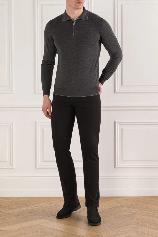 Svevo рубашка-поло с длинным рукавом серая из шерсти 193054 - фото 2