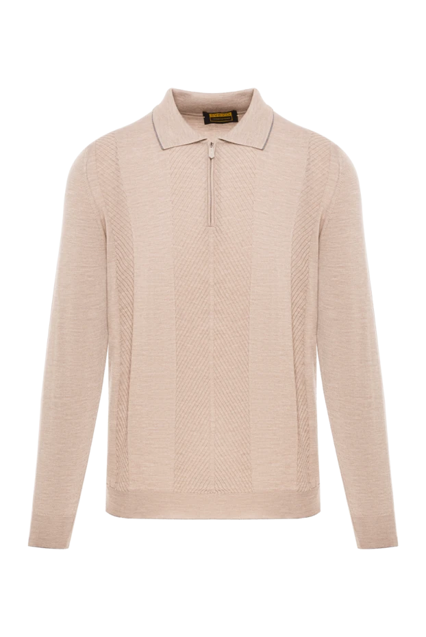 Men's beige knitted long sleeve polo shirt - photo 1