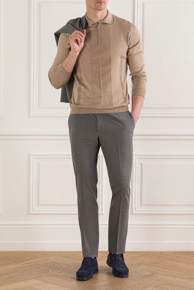 Svevo мужское бежевое трикотажное поло с длинным рукавом 193056 - фото 2