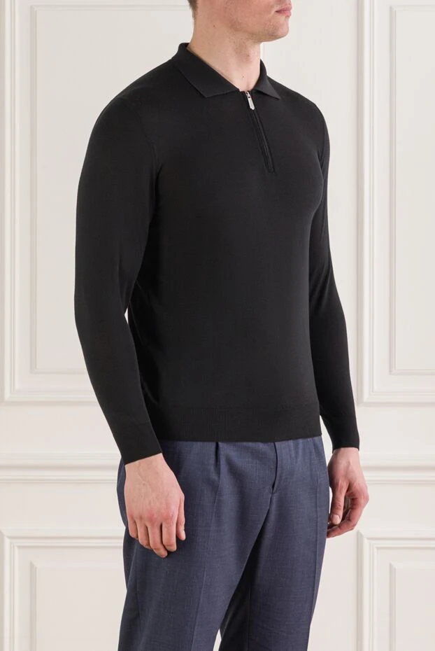 Svevo мужское поло с длинным рукавом из чёрной шерсти 193057 - фото 3