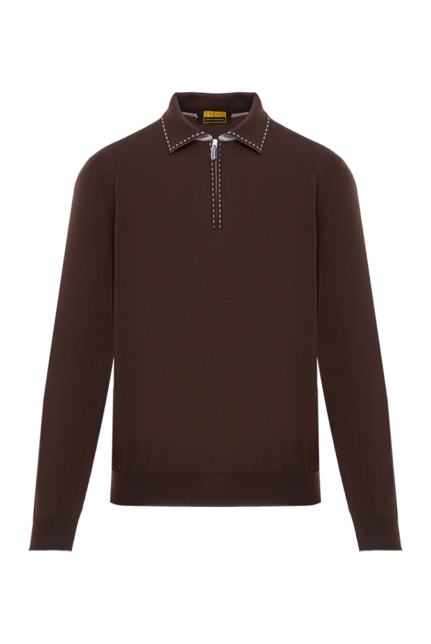 Коричневый шерстяной джемпер-поло с длинным рукавом и молнией - фото 1