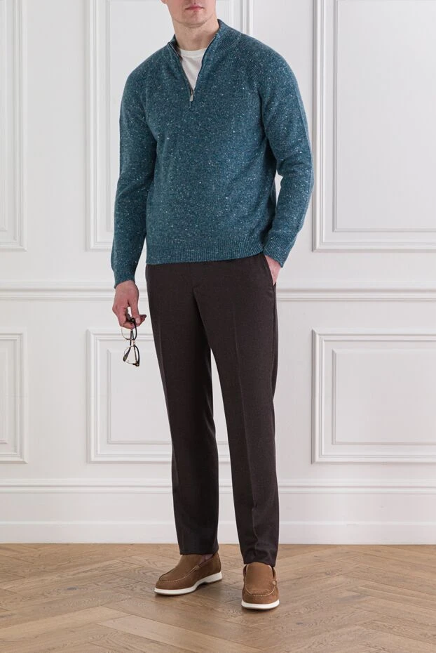 Сине-зеленый тройер из мягкого трикотажа с эффектом меланж - фото 2