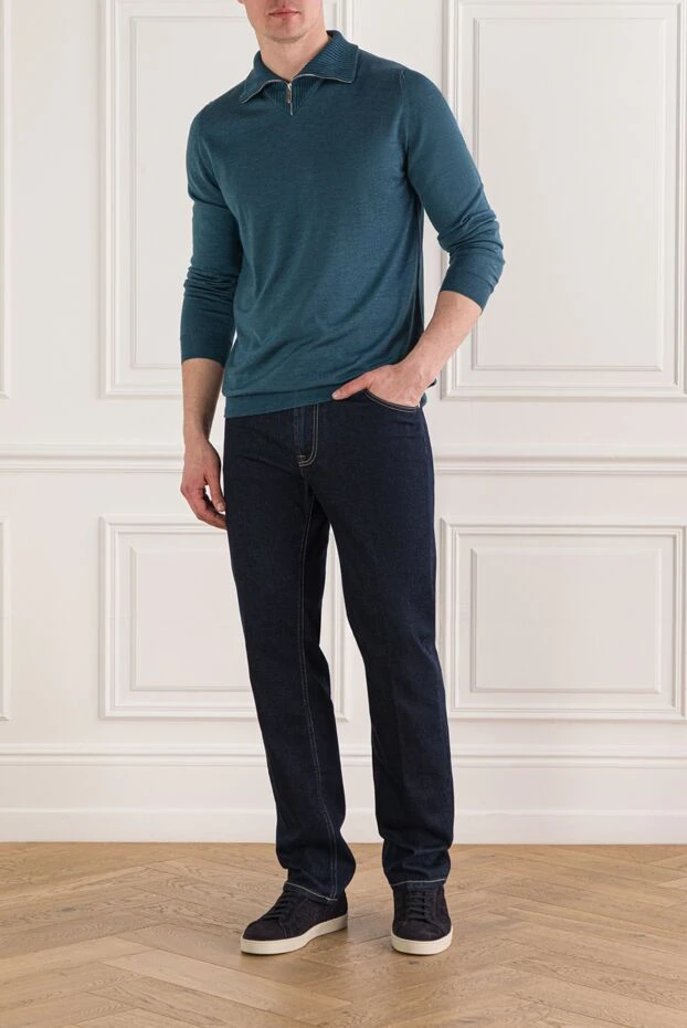 Svevo зеленый тройер с воротником на молнии из кашемира и шелка 193064 - фото 2