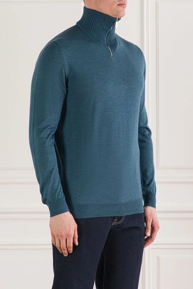 Svevo зеленый тройер с воротником на молнии из кашемира и шелка 193064 - фото 3