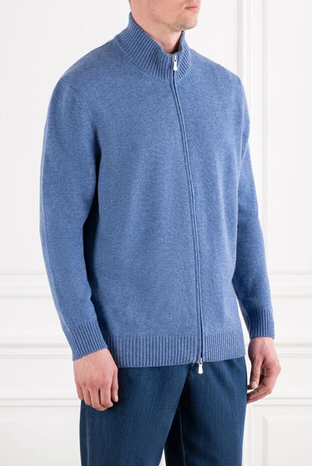 Gran Sasso light blue melange knitted cardigan made of pure cashmere with a zipper 193067 - photo 3