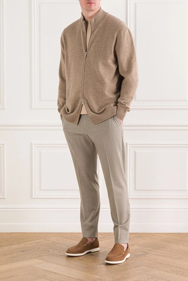 Gran Sasso жұмсақ кашемирден жасалған бежевый түсті ерлерге арналған сыдырмалы кардиган 193069 - фото 2