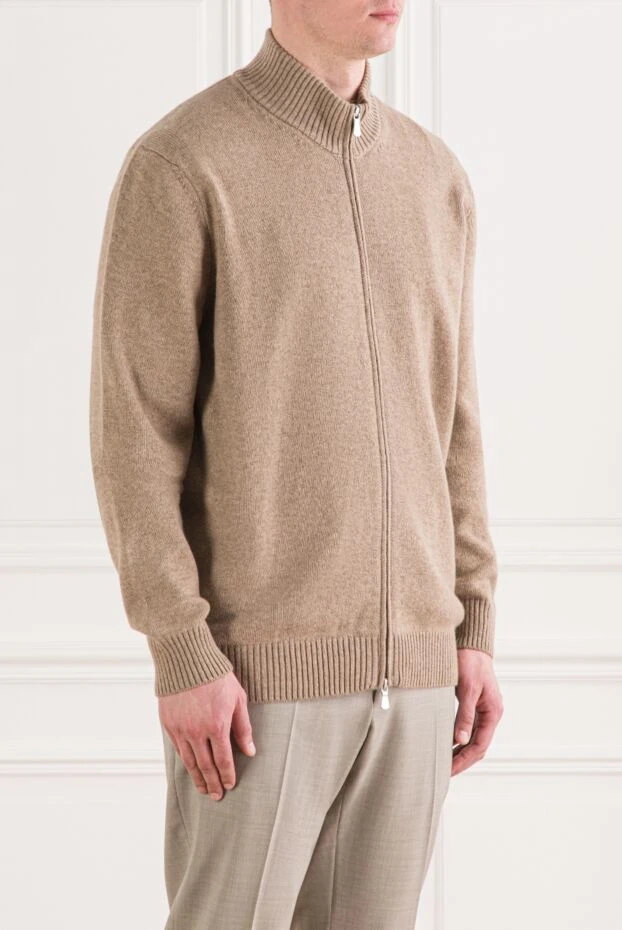 Gran Sasso жұмсақ кашемирден жасалған бежевый түсті ерлерге арналған сыдырмалы кардиган 193069 - фото 3