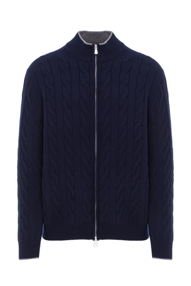 Blue men's zip-up cardigan made of soft cashmere - photo 1