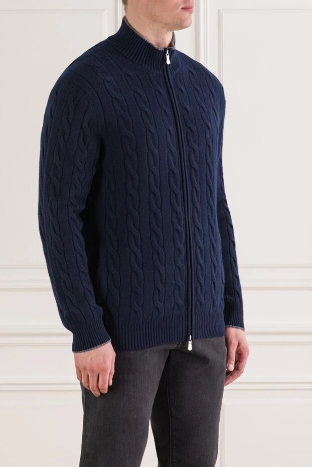 Gran Sasso синий мужской кардиган на молнии из мягкого кашемира 193071 - фото 3