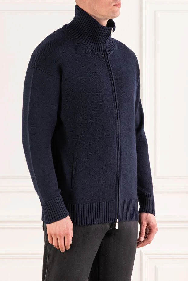 Gran Sasso men's dark blue zip-up cardigan with a stand-up collar 193074 - photo 3