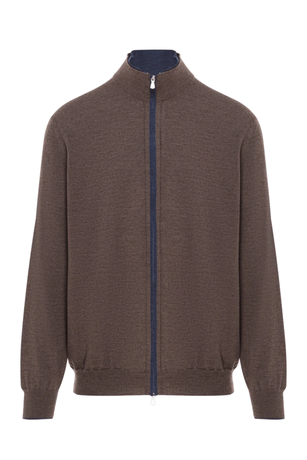 Қоңыр түсті ерлерге арналған жүннен жасалған сыдырмалы кардиган - фото 1