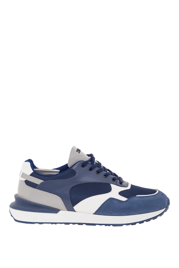 Men's blue leather and suede combination sneakers - photo 1