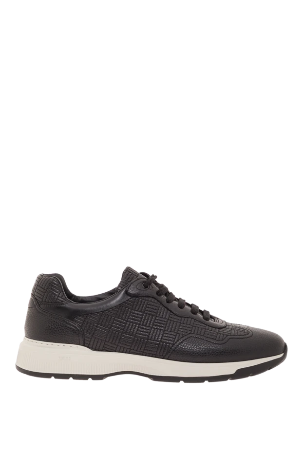 Кроссовки из черной кожи со стеганым узором в клетку - фото 1