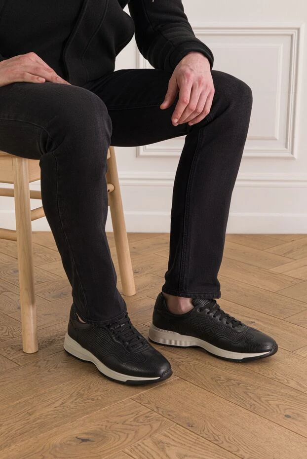 Zilli кроссовки из черной кожи со стеганым узором в клетку 193093 - фото 2