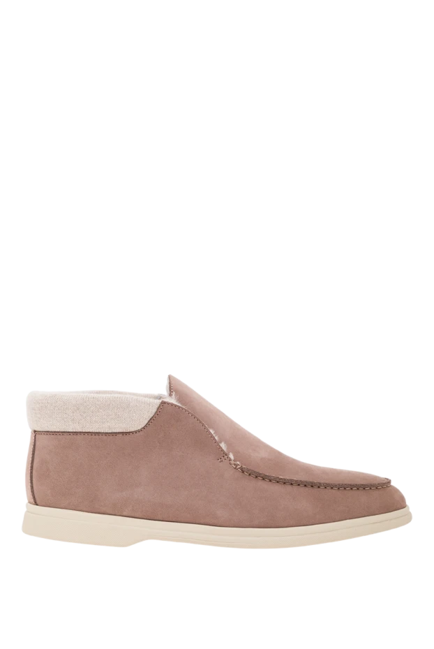 Табиғи жүн астары бар бежевый замша түсті лоферлер - фото 1